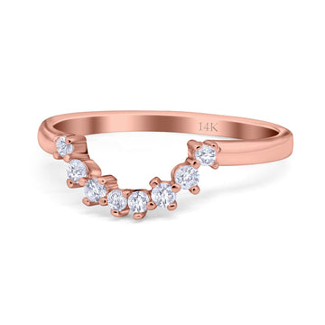 14K Rose Gold Curved Band Round Art Deco Eternity Simulated CZ Wedding Engagement Ring Size 7